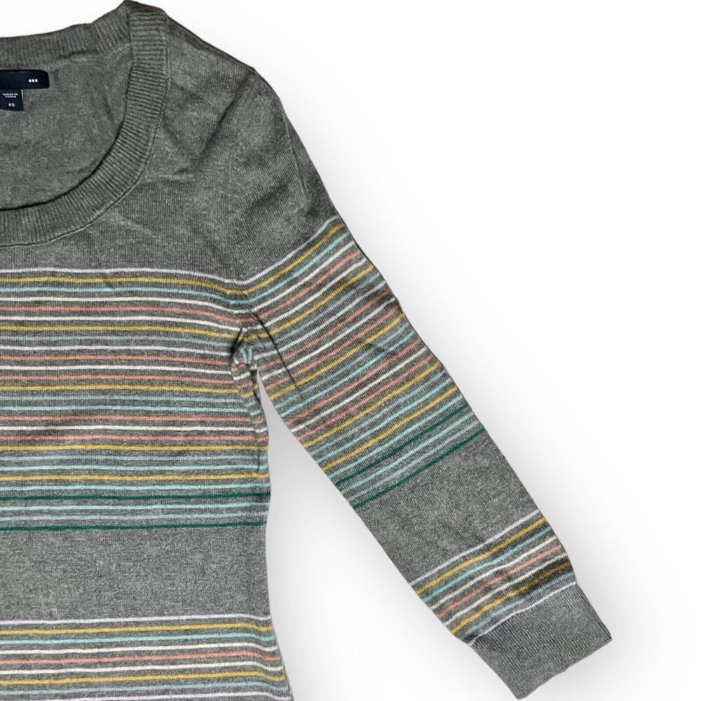 Gap Women's "Crazy" Gray & Multicolor Stripe Round Neck Pullover Sweater Size XS - Picture 4 of 12